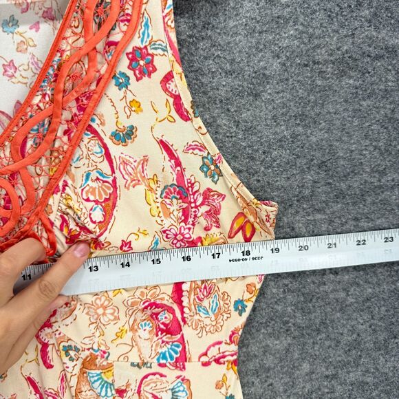 World Unity Dress Women L Large Beige Paisley Sheath Midi V-Neck Sleeveless - Picture 5 of 7